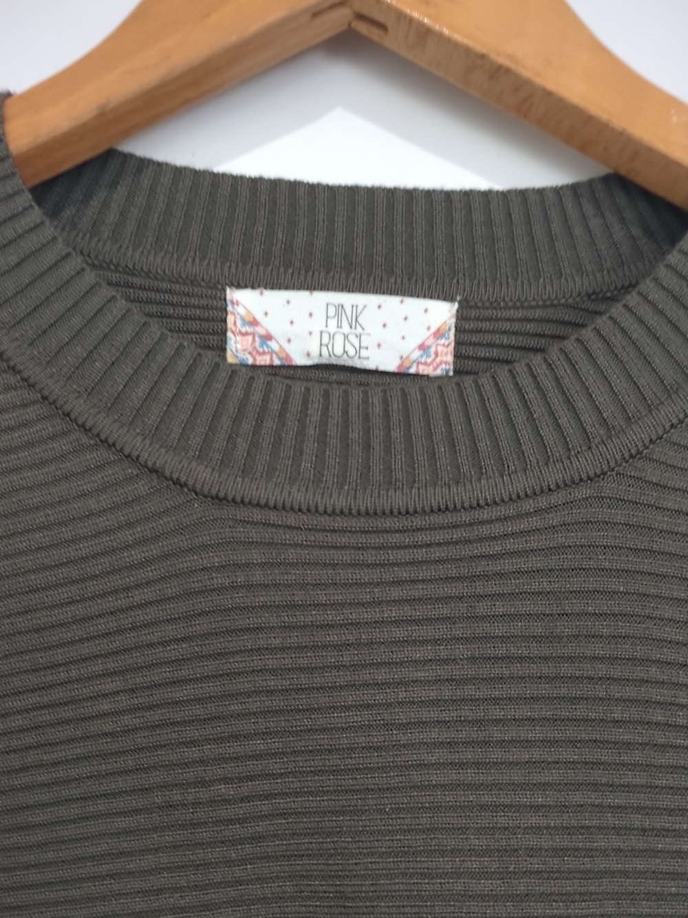 Pink Rose Olive Green Ribbed Crewneck Sweater - Picture 2 of 4